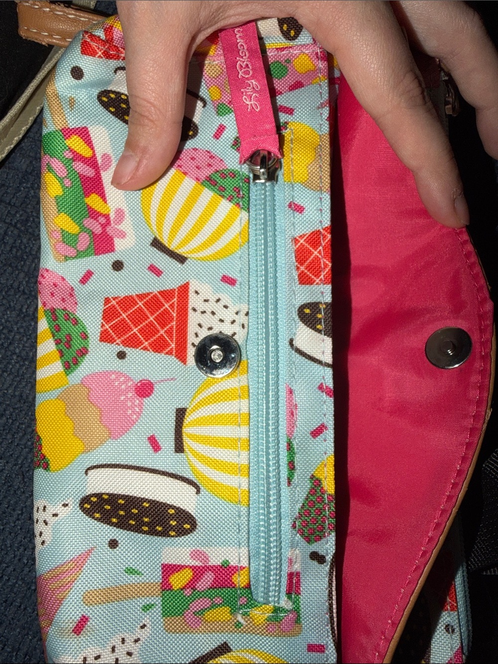 Lily Bloom Ice Cream Print Bag with Tan Trim and Pink Accents - Picture 6 of 8